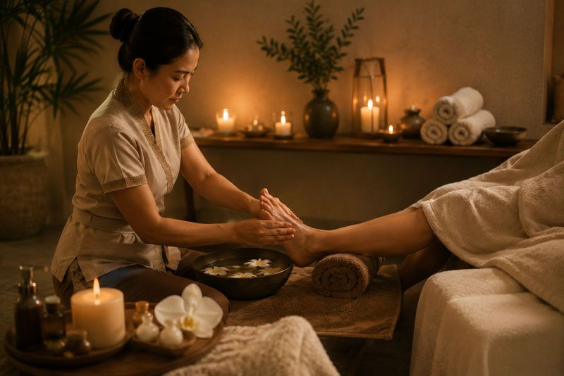 Thai foot massage with pressure-point technique at Enyo Thai Massage Athens